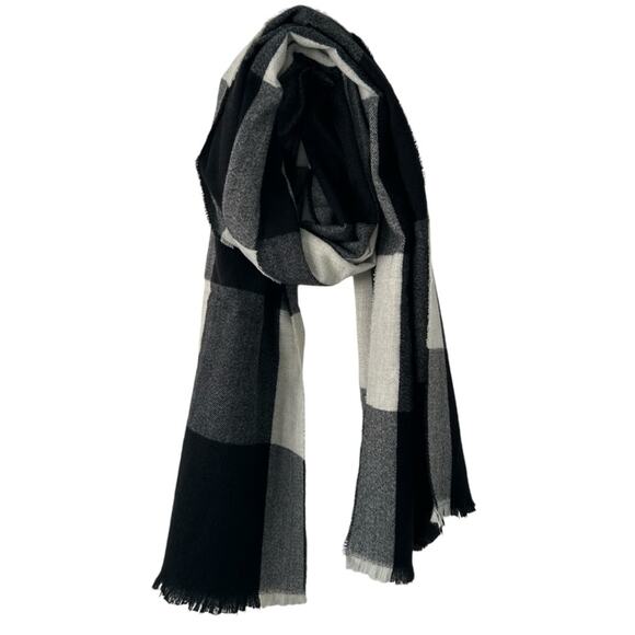 Banana Republic Plaid Scarf Wrap Black White Gray - Picture 3 of 4